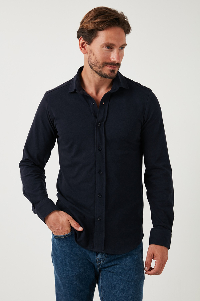 % 100 Pamuk Regular Fit Erkek Gömlek CF25W113650 AÇIK LACİVERT