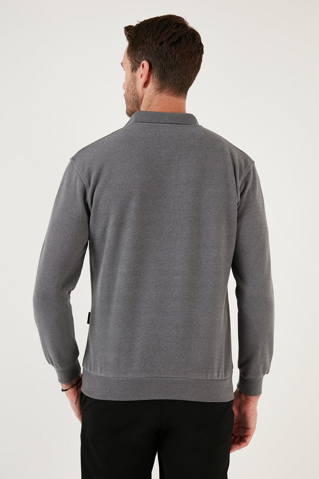 Pamuk Karışımlı Regular Fit Erkek Polo Yaka Kazak 456223 KOYU GRİ