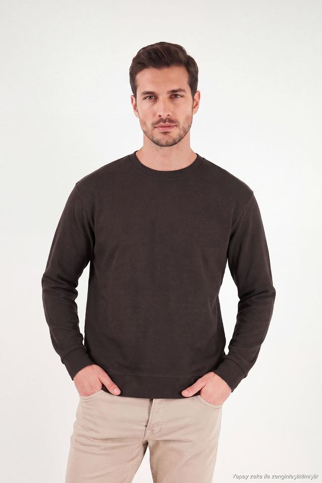 Pamuklu Regular Fit Bisiklet Yaka Erkek Sweat 5905965 KAHVE