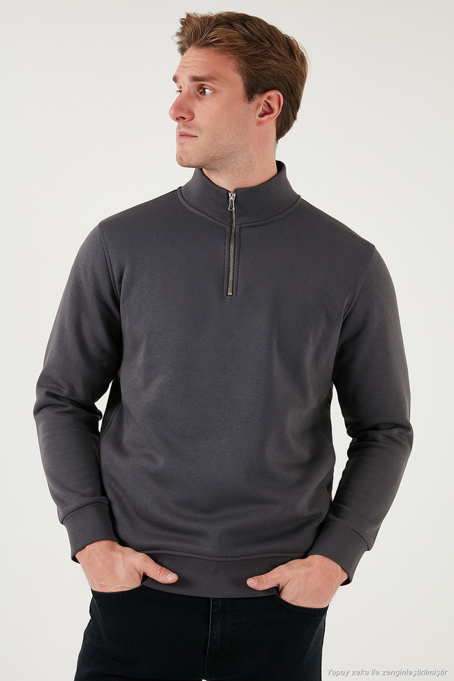 Pamuklu Regular Fit Dik Yaka Şardonlu 2li Paket Erkek Sweat 59052592S2 ANTRASİT-KOYU GRİ