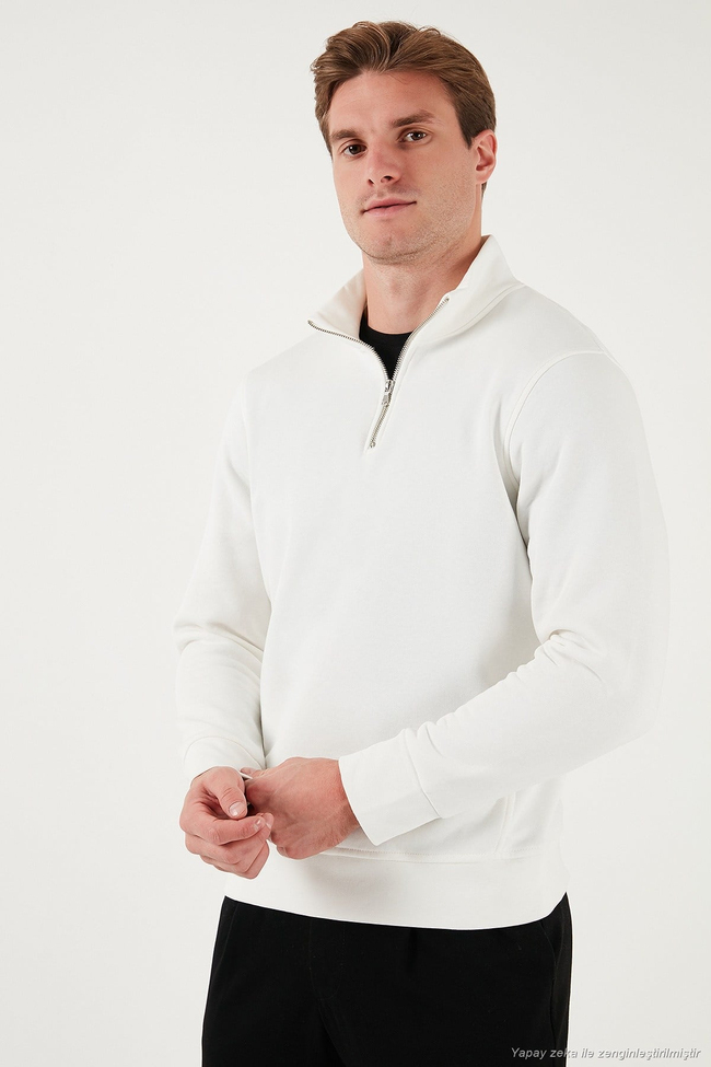 Pamuklu Regular Fit Dik Yaka Şardonlu 2li Paket Erkek Sweat 59052592S2 Ekru-Koyu Lacivert