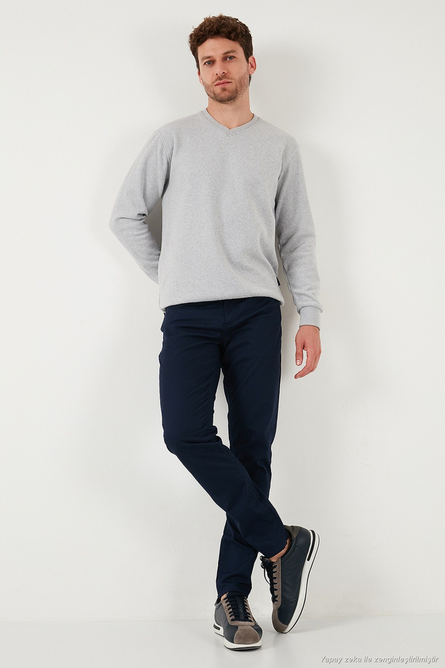 Pamuklu Regular Fit V Yaka Erkek Kazak 456202 V GRİ