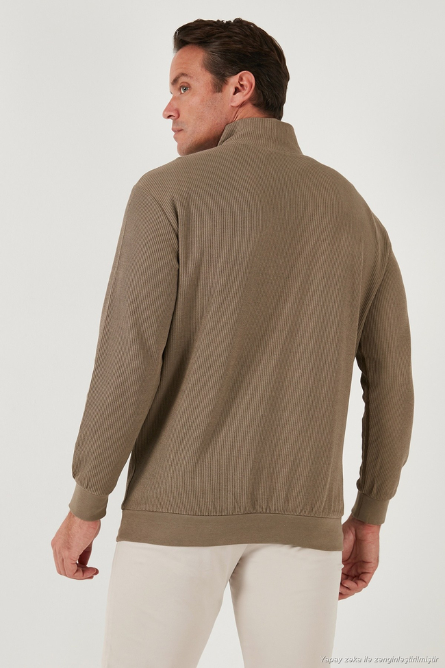 Pamuklu Regular Fit Yarım Fermuarlı Dik Yaka 2li Paket Erkek Sweat 5905716S2 Koyu Vizon-Siyah