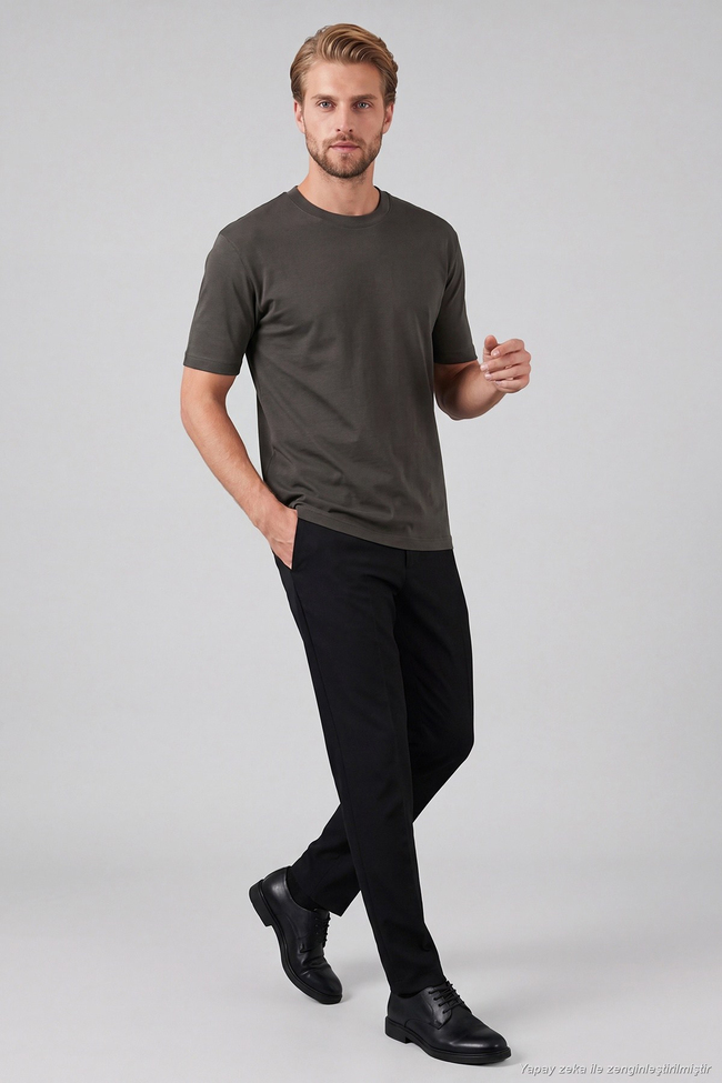 Pamuklu Relaxed Fit Bisiklet Yaka Basic Erkek T Shirt 5905884 KAHVE