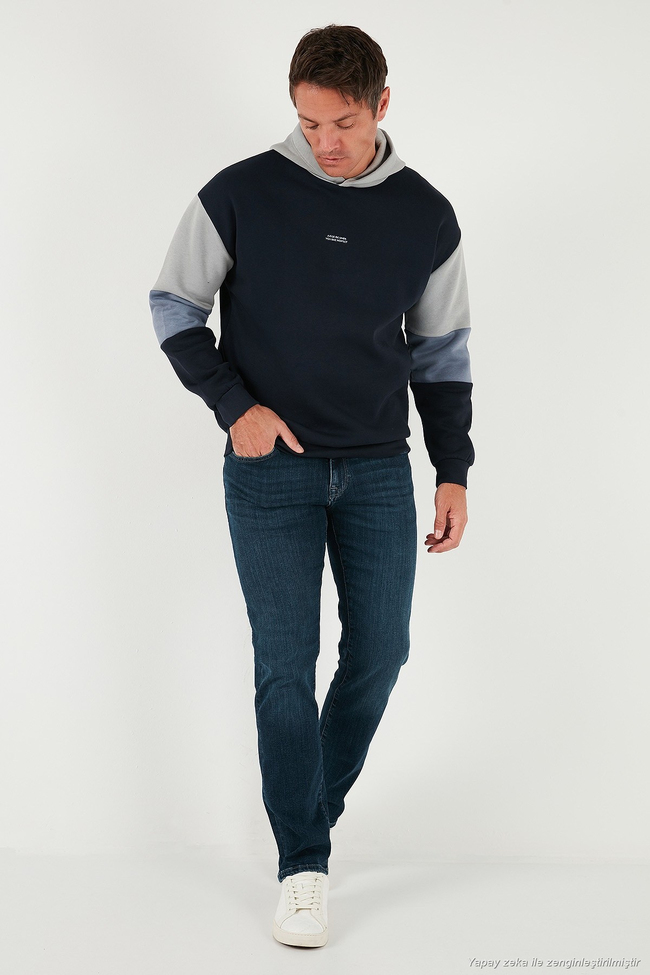 Pamuklu Relaxed Fit Kapüşonlu İçi Tüylü Yumuşak Şardonlu Erkek Sweat 5905299 KOYU LACİVERT