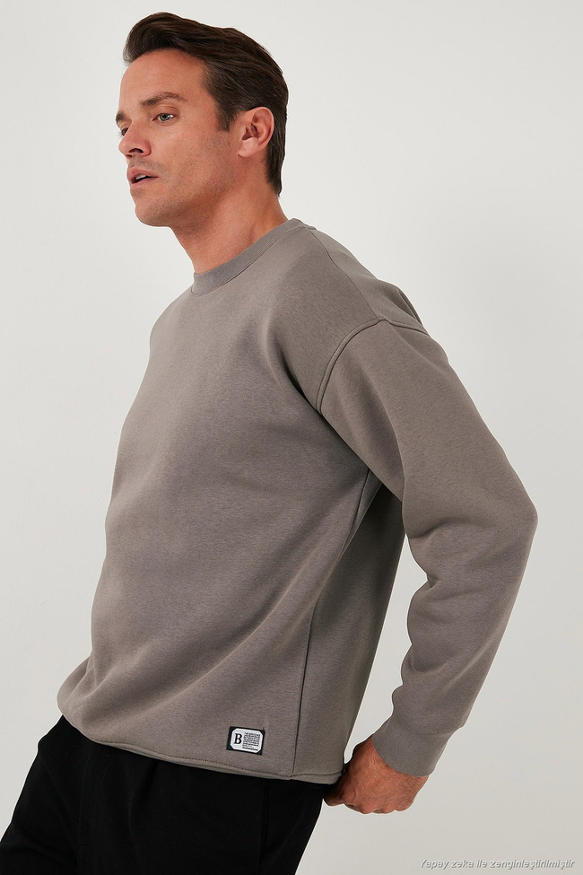 Regular Fit Bisiklet Yaka Pamuklu İçi Tüylü Yumuşak Şardonlu Erkek Sweat 5905255 TOPRAK