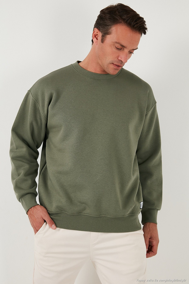 Regular Fit Bisiklet Yaka Şardonlu 2li Paket Erkek Sweat 5905255S2 ELMA-HAKİ