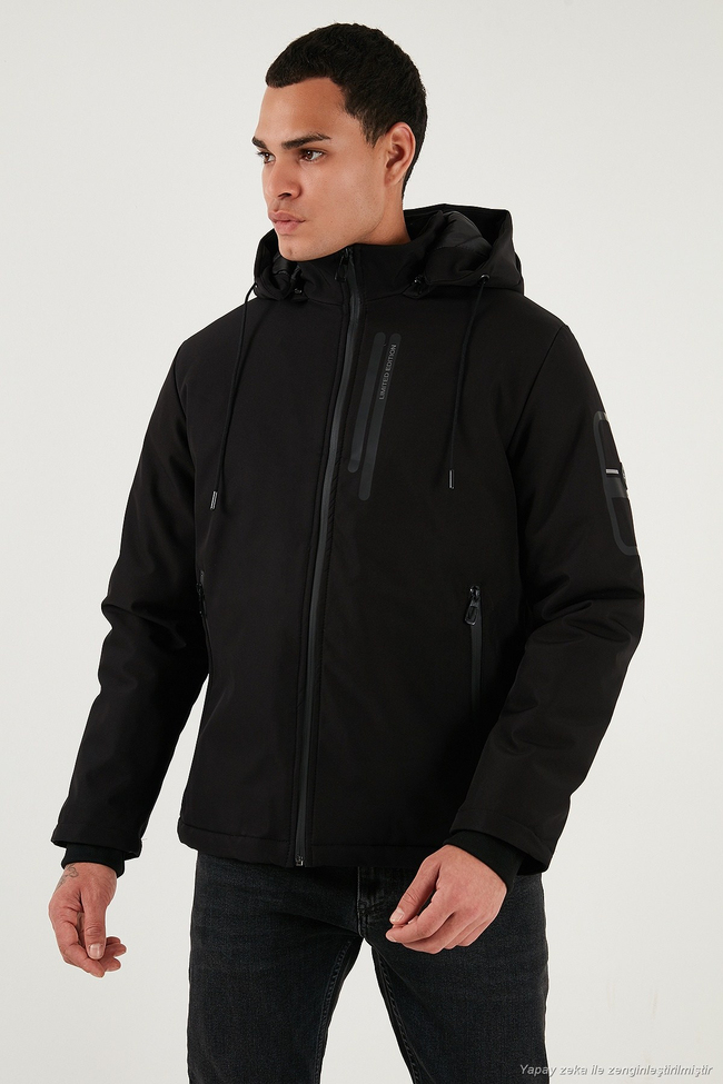 Regular Fit Çıkarılabilir Kapüşonlu Cepli Erkek Mont 497ALBERT SİYAH