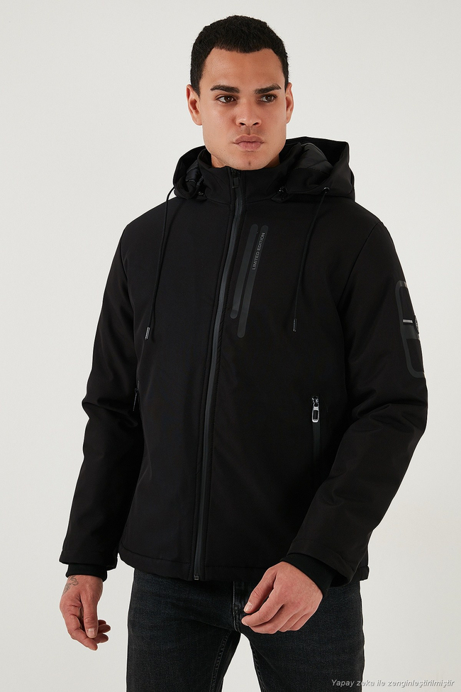Regular Fit Çıkarılabilir Kapüşonlu Cepli Erkek Mont 497ALBERT SİYAH