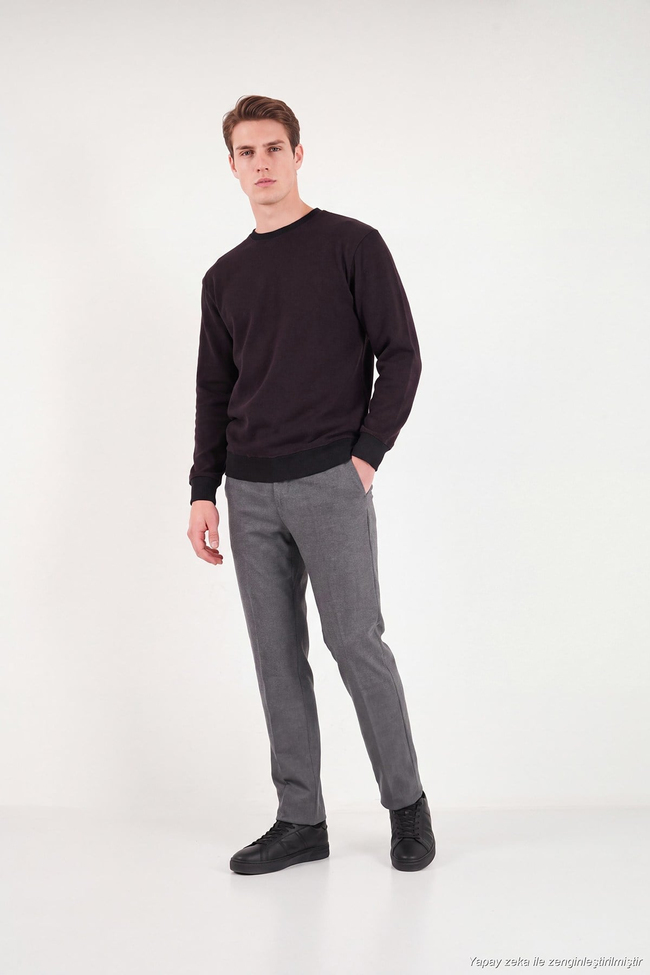 Slim Fit Bisiklet Yaka Pamuklu Erkek Kazak 456201 MÜRDÜM