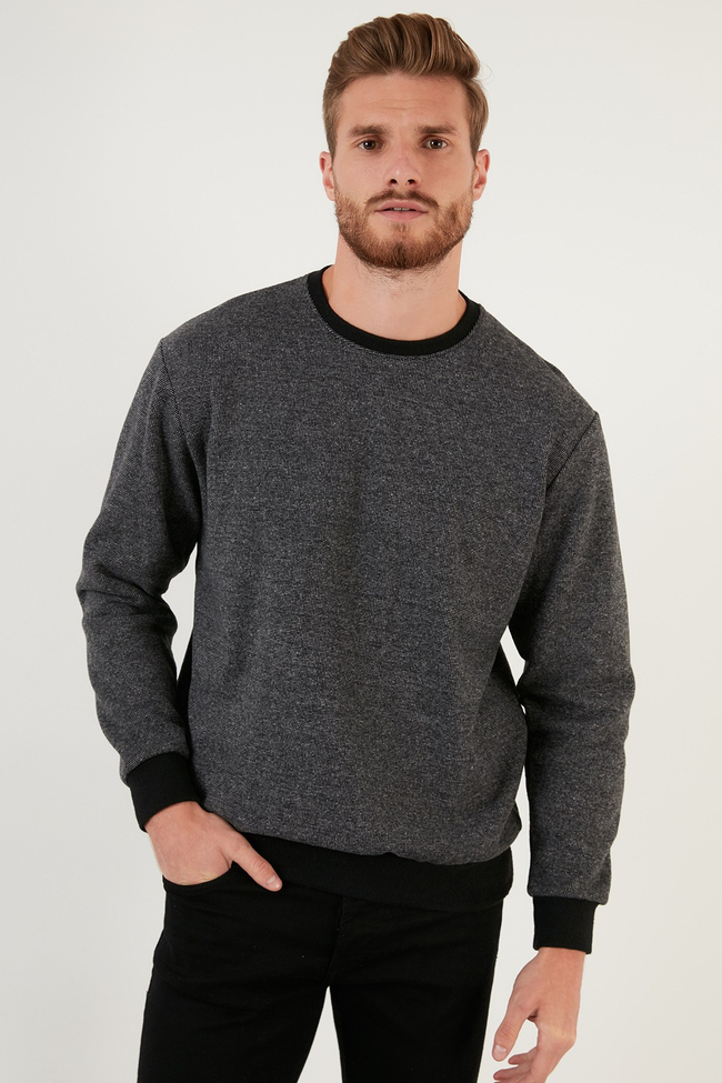 Slim Fit Bisiklet Yaka Pamuklu Erkek Kazak 456201 GRİ