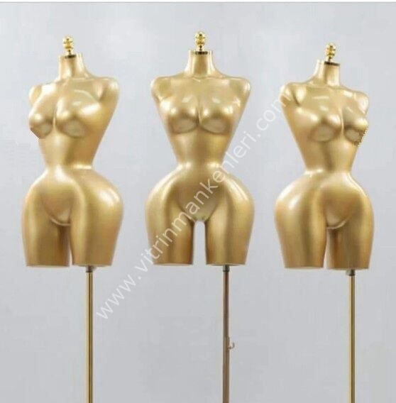 MD Vİtrin Dekorasyon ÖZEL BEDEN PANTOLON GİYEBİLEN PARLAK BEYAZ POLYESTER VİTRİN MANKEN GOLD AYAK GOLD