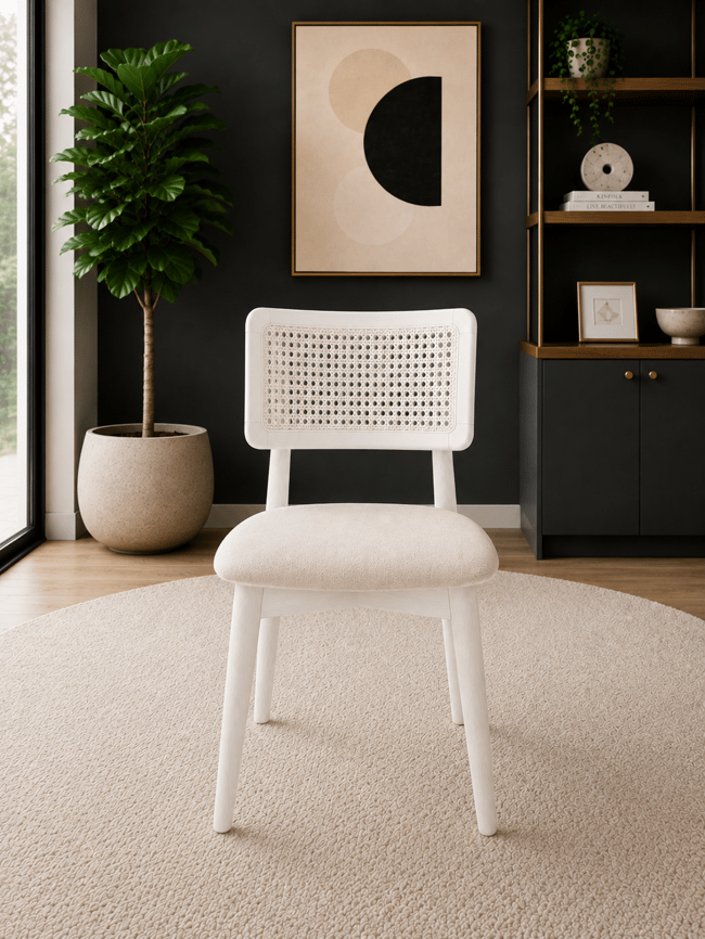 DekuvaDekuva Boss Beyaz Lake Mat 100 cm Sabit Yuvarlak Hazeran Sandalyeli Yemek Masası Takımı009876