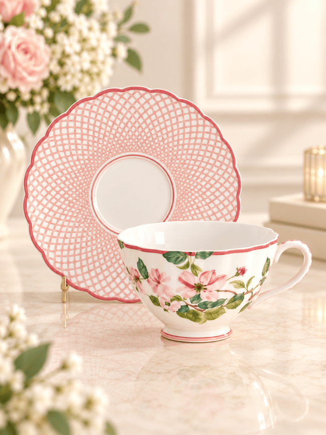 DekuvaDekuva Ze Gallert Tea Delight Horticool Pembe Desenli 12 Parça 6 Kişilik Kahve Fincanı Takımı40hc2