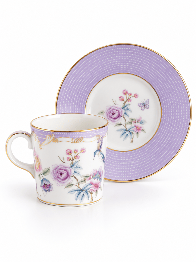 DekuvaDekuva Ze Gallert Tea Delight Lila Çiçekli 12 Parça 6 Kişilik Kahve Fincanı Takımılila