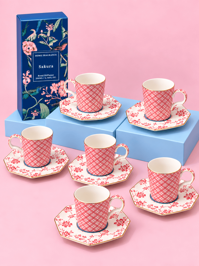 DekuvaDekuva Ze Gallert Tea Delight Regency Damask Pembe Desenli 12 Parça Kahve Fincanı Takımı20rd1p