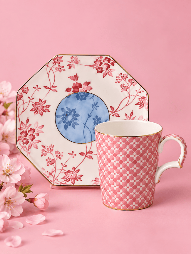 DekuvaDekuva Ze Gallert Tea Delight Regency Damask Pembe Desenli 12 Parça Kahve Fincanı Takımı20rd1p
