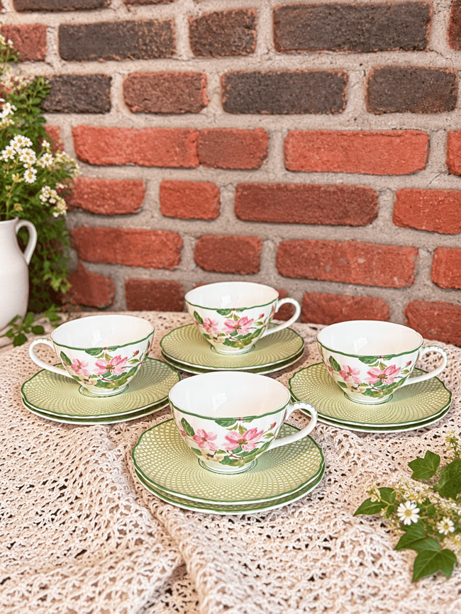 DekuvaDekuva Ze Gallert Tea Delight Yeşil Çiçekli 12 Parça 6 Kişilik Kahve Fincanı Takımı40hc1