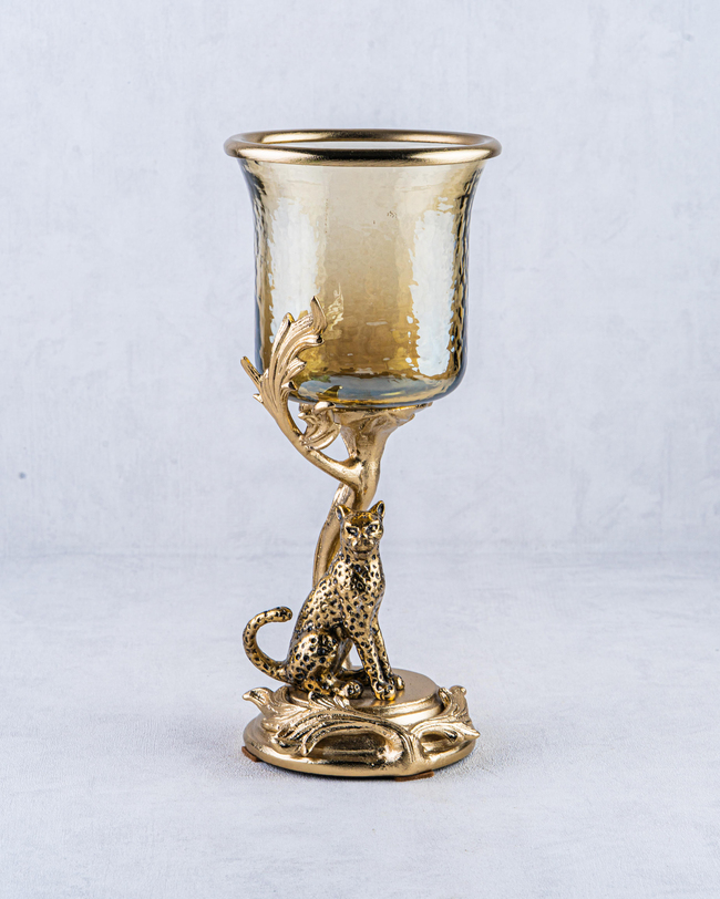 DekuvaRUSTIC GOLD AND OMBRE BROWN GLASS CANDLEGÜVEN BG-37