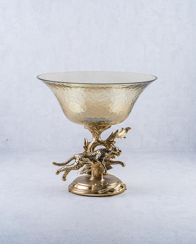 DekuvaRUSTIC GOLD AND OMBRE BROWN GLASS PLATEGÜVEN BG-39