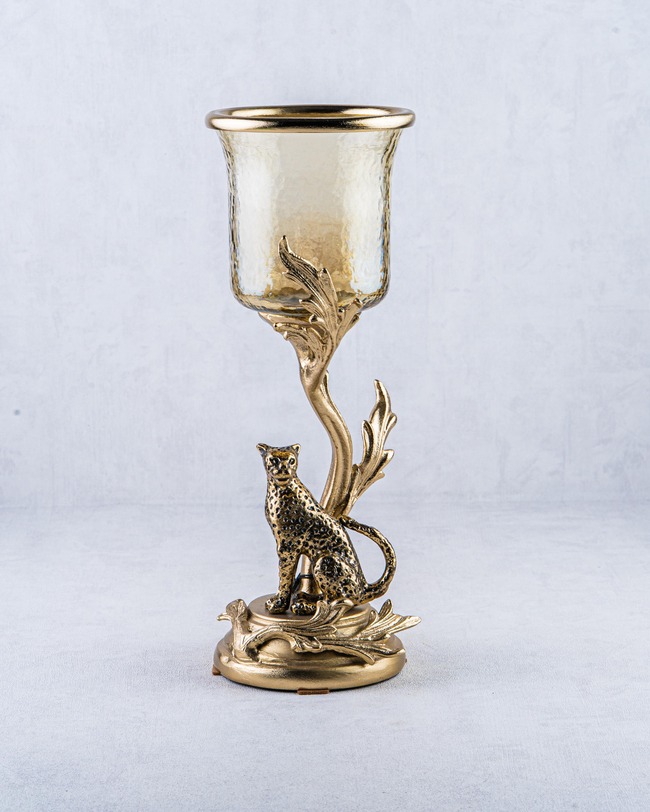 DekuvaRUSTIC GOLD AND OMBRE BROWN GLASS CANDLEGÜVEN BG-36