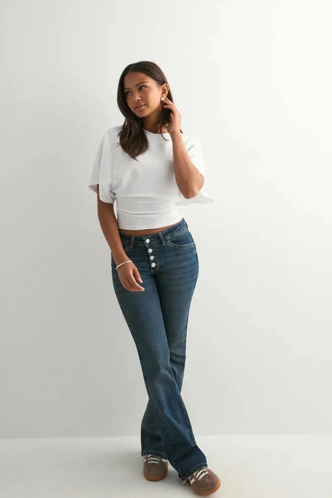 Kadın Crop Bluz-Belden Oturtmalı Oversize Yarasa Kol Günlük ve Şık Tasarım