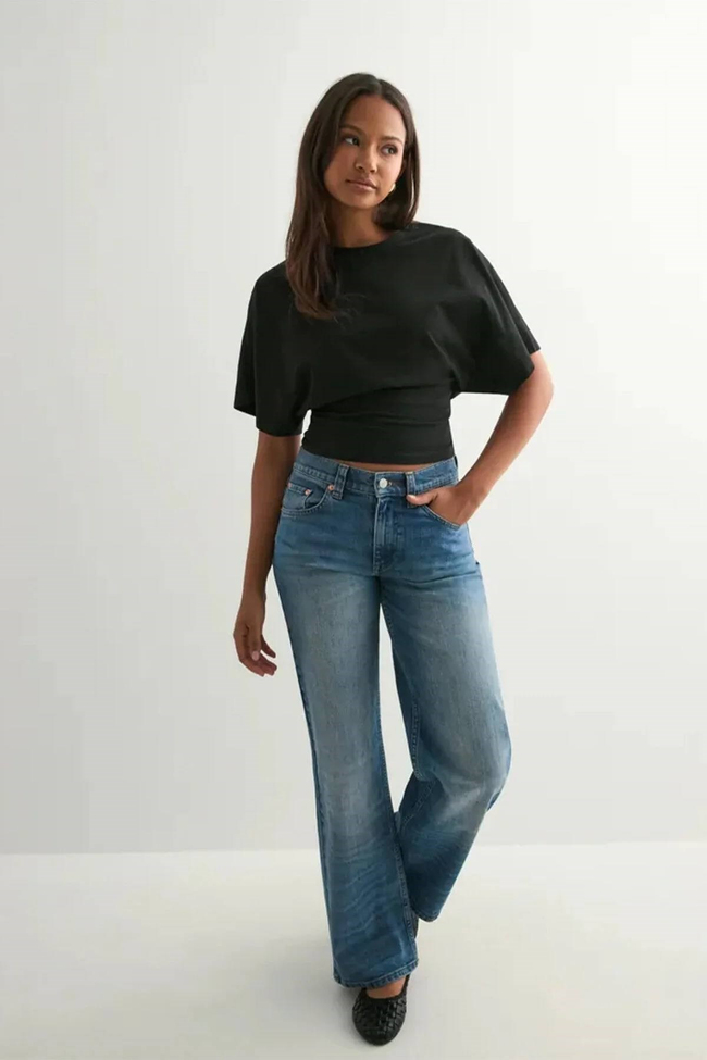 Kadın Crop Bluz-Belden Oturtmalı Oversize Yarasa Kol Günlük ve Şık Tasarım
