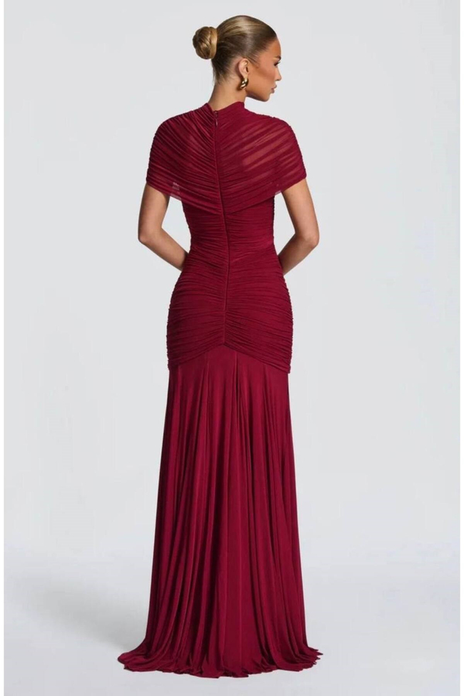 Kadın Full Likralı Tensel Tül Kumaş Içi Full Astarlı Gizli Fermuarlı Drape Detaylı Maxi Boy Abiye Elbise