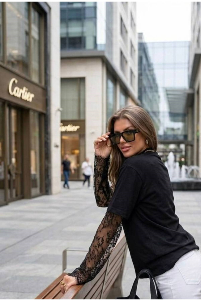 Kadın Şık ve Casual Dantelli Tasarım Tişört