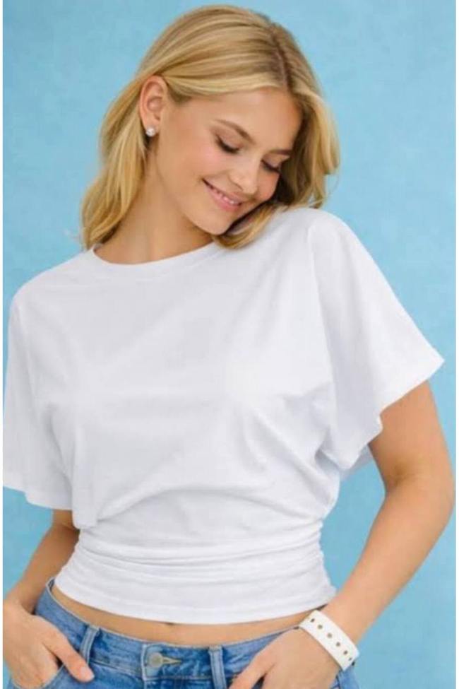 Kadın Siyah Yarasa Kol Drapeli Crop Bluz