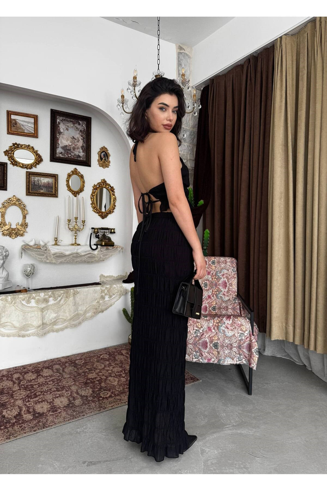 MAY REM Kadın Yazlık Beyaz Halter Yaka Maxi Etek Takım