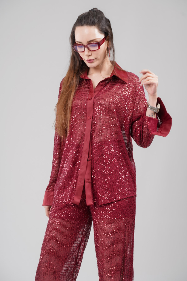 Oversize Kesim Pul Payet Gömlek