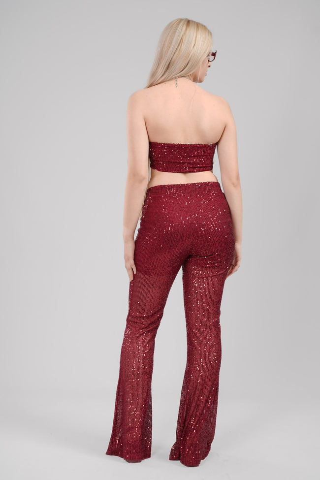 Pul Payet Straplez Crop & İspanyol Paça Set Takım