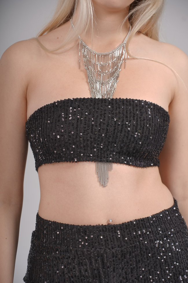 Pul Payet Straplez Crop & İspanyol Paça Set Takım