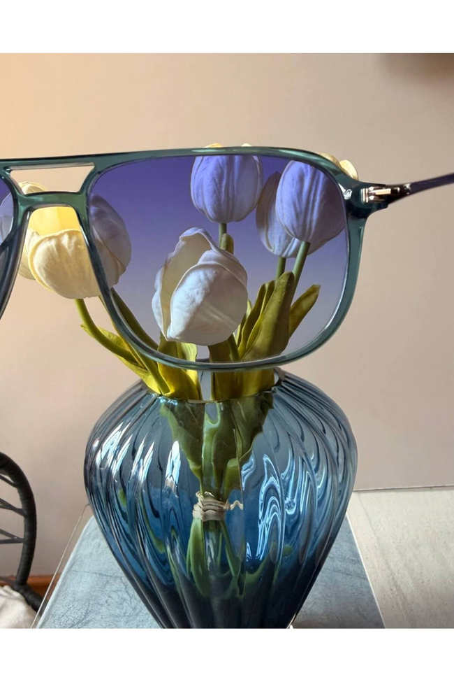 Unisex Mavi Degrade Camlı Kemik Çerçeve Aviator Güneş Gözlüğü