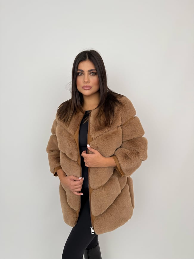 Classic Suni Kürk Ceket Latte