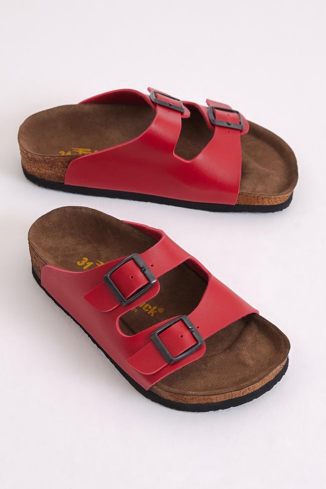 Rahat Kalıp Poli Taban Çift Tokalı Nubuk Çocuk Unisex Kırmızı Sandalet TBER535