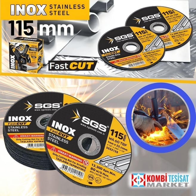 SGS InOX Hızlı Kesim Paslanmaz Çelik Kesme Diski 115x1.0x22mm