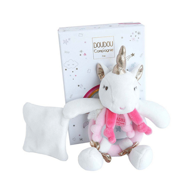 Doudou Hediye Kutulu Çıngıraklı Pembe Unicorn 17 cm