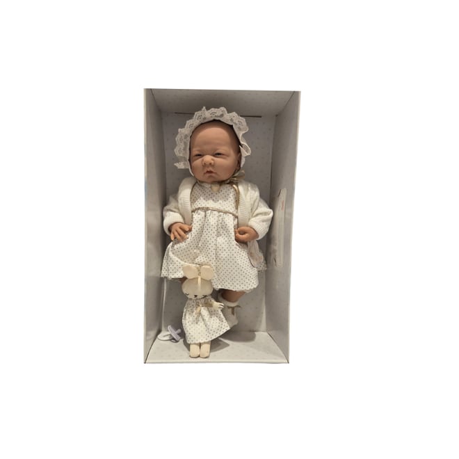 Berenguer Gerçekçi Yenidoğan Oyuncak Kız Bebek 39 cm - Beyaz Hırka ve Tavşanlı