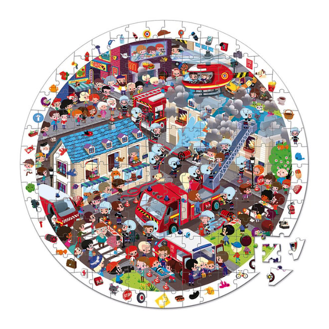 Janod 208 Parça Yuvarlak Puzzle ve Bulmaca - İtfaiyeci