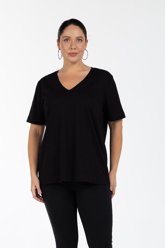 V Yaka Basic T-shirt Siyah