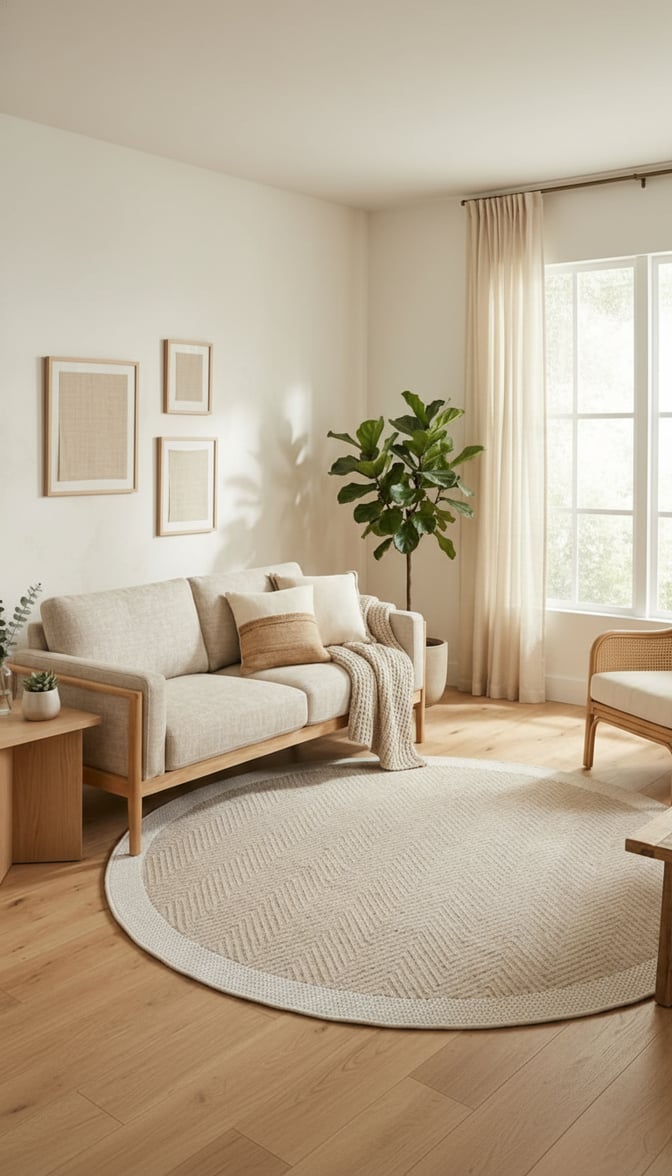 Modern Koltuklara Uygun Yuvarlak Vizon Sisal Halı Modeli