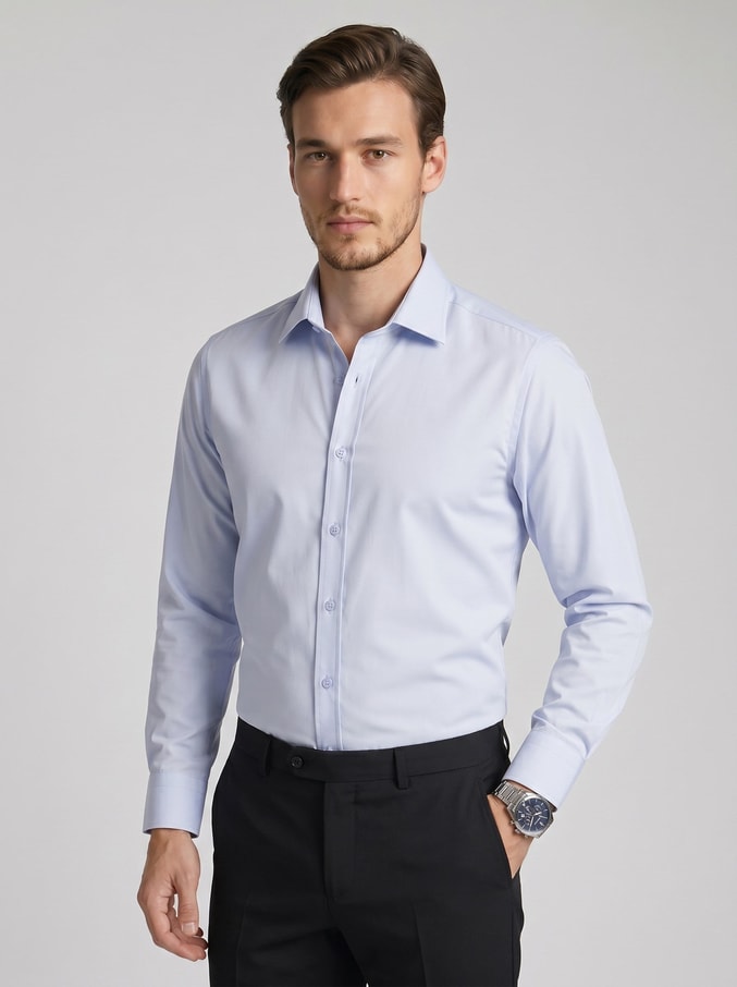 EtikmenAçık Mavi Saten Slimfit Erkek GömlekKlasik Gömlek Modelleri
