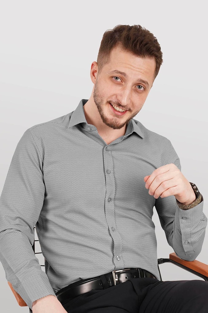 EtikmenGri Desenli Slimfit Erkek GömlekKlasik Gömlek Modelleri
