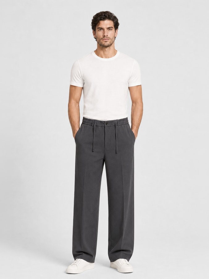 EtikmenErkek Füme Relax Fit Bağcıklı Baggy PantolonSpor Gömlek Modelleri