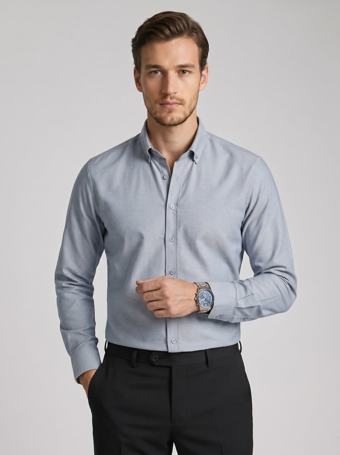 EtikmenGri Yaka Düğmeli Premium Şamre Slimfit Erkek GömlekSpor Gömlek Modelleri