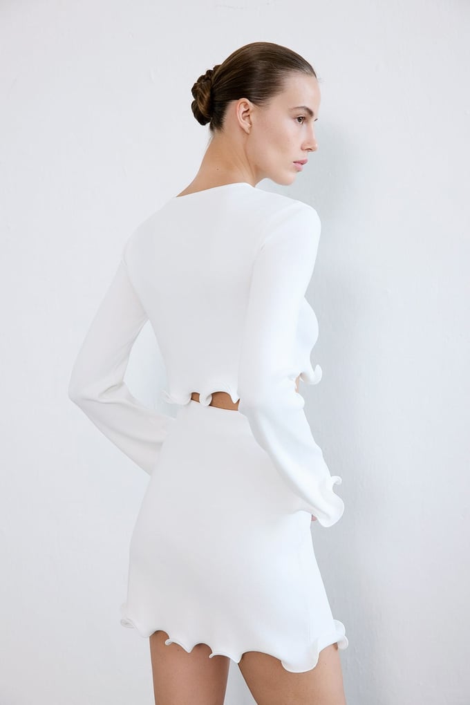 Crew Neck Knit Ecru Blouse