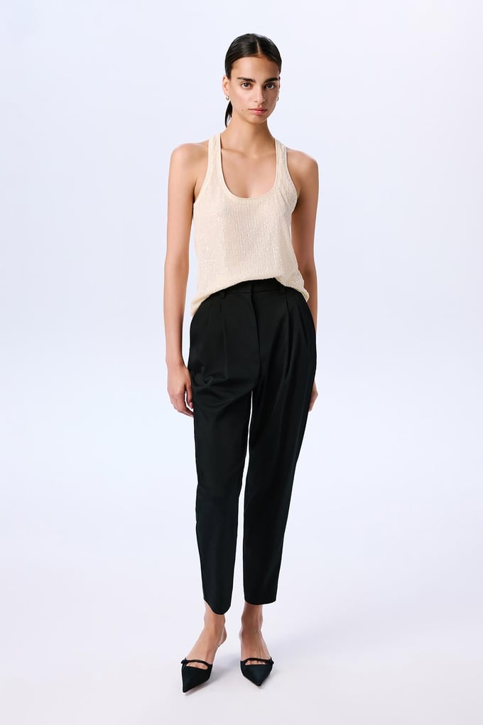 Chic Sequined Strappy Ecru Tank Top