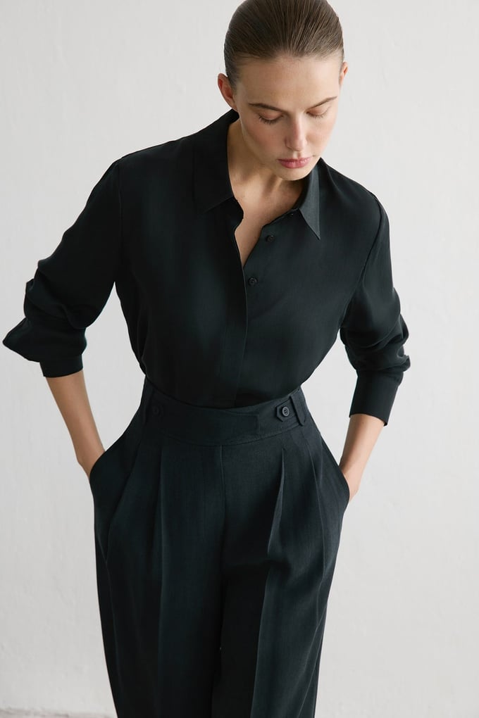 Cuffed Long Sleeve Black Shirt